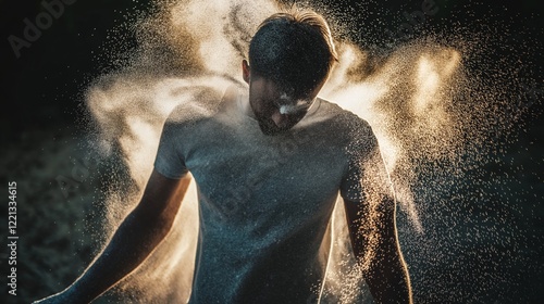 Obraz na płótnie Athlete covered in dust under dramatic lighting