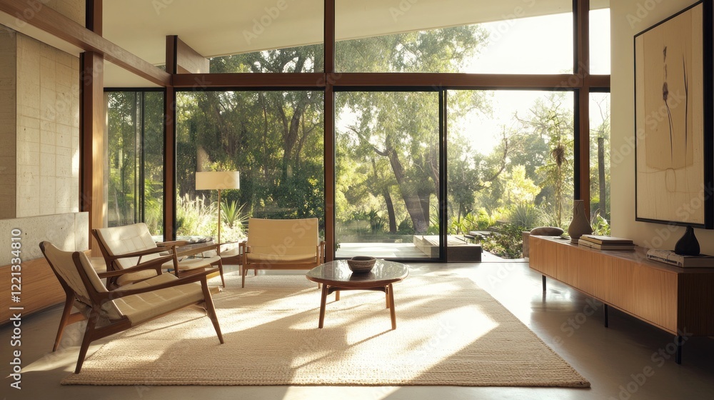 Fototapeta premium Serene Modern Living Room with Expansive Views