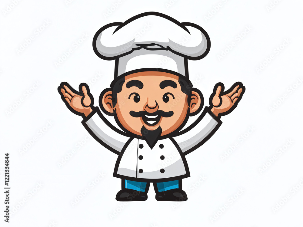 Chef character with welcoming gesture in cartoon style showcasing culinary passion and creativity in the kitchen Chef character with welcoming gesture in cartoon style showcasing culinary passion and creativity in the kitchen