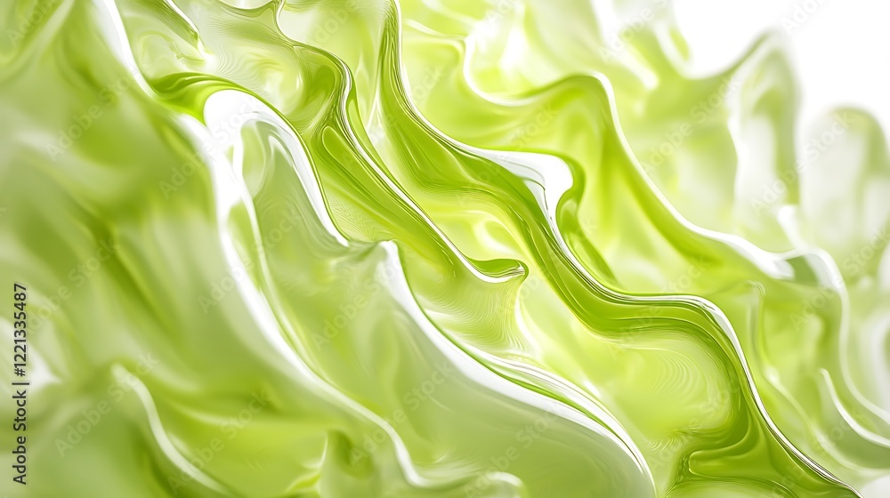 Fototapeta premium Vibrant lime green wave abstract design with a bright, zesty color against a white backdrop