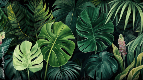 Wallpaper Mural Tropical Lush Leaves and Flowers Artistic Design Torontodigital.ca