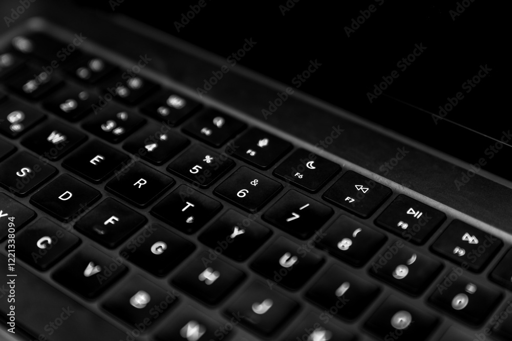 Modern computer laptop keyboard keys. the concept of solution oriented thinking method concept in business. Tech workspace, office setup, productivity, Technology Background Modern computer laptop keyboard keys. the concept of solution oriented thinking method concept in business. Tech workspace, office setup, productivity, Technology Background