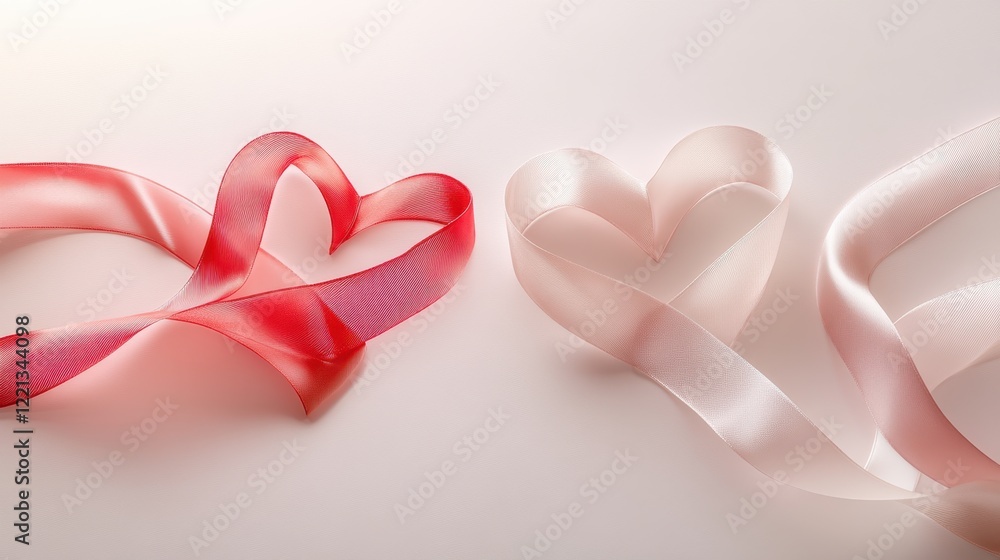 Two ribbons elegantly form a heart shape, symbolizing love and affection for Valentine's Day. Two ribbons elegantly form a heart shape, symbolizing love and affection for Valentine's Day.