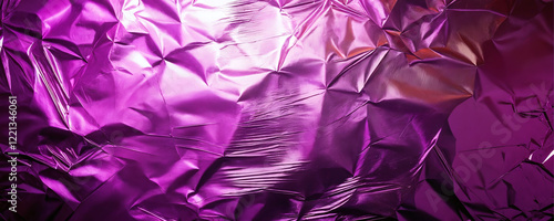 Shimmering purple foil creating an abstract texture with reflections and light variations in a vibrant display
