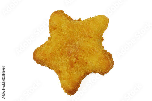 Deep fried fish meat shaped like star isolated on white background