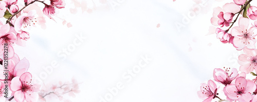 Beautiful cherry blossoms frame a serene white background in springtime decor