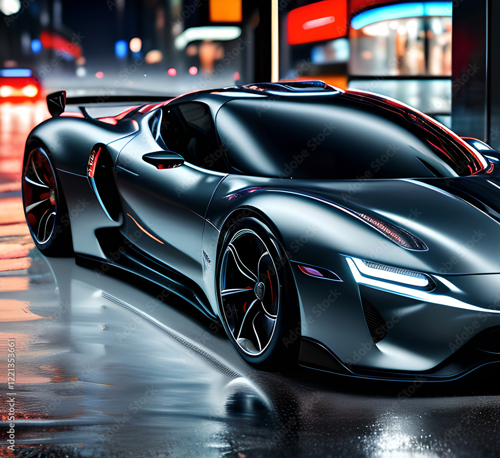 Sports car concept against the backdrop of a night city.generative ai Sports car concept against the backdrop of a night city.generative ai