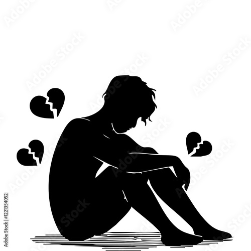 silhouette of a person with broken hearts