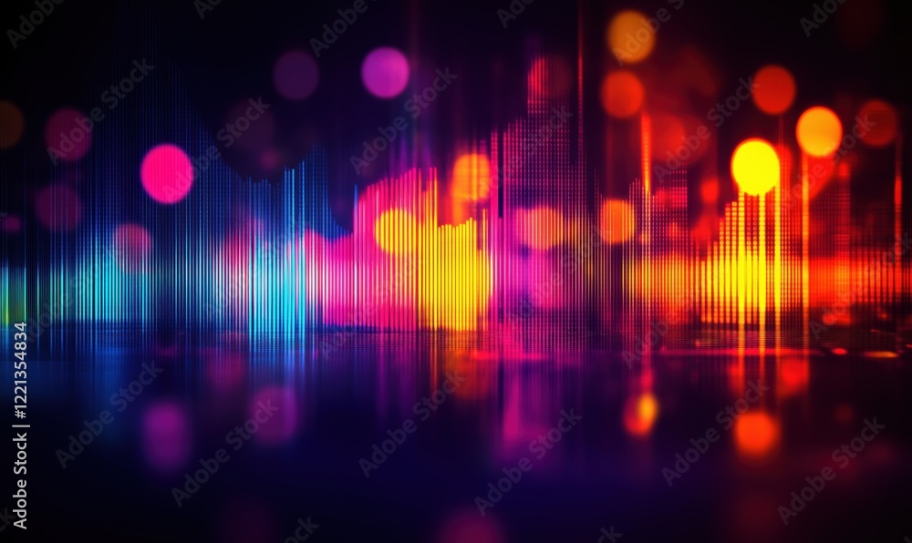 Vibrant Sound Wave Visualization with Colorful Bokeh Effects and Abstract Light Patterns Vibrant Sound Wave Visualization with Colorful Bokeh Effects and Abstract Light Patterns