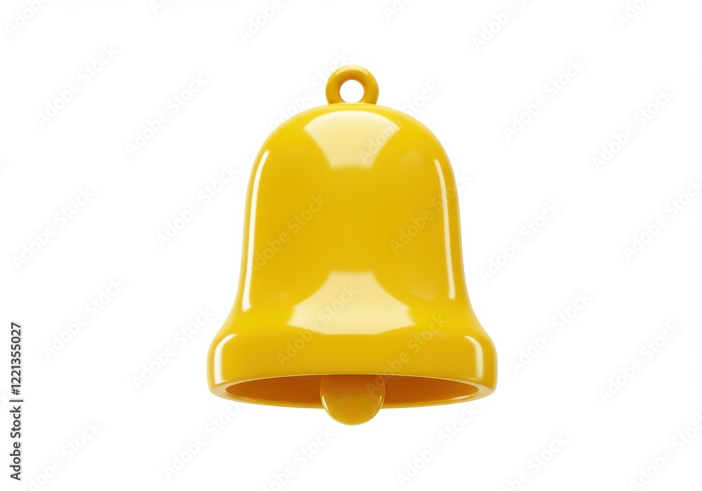 A 3D glossy yellow bell with a smooth surface, a round clapper inside and a small loop at the top for hanging isolated on white background A 3D glossy yellow bell with a smooth surface, a round clapper inside and a small loop at the top for hanging isolated on white background
