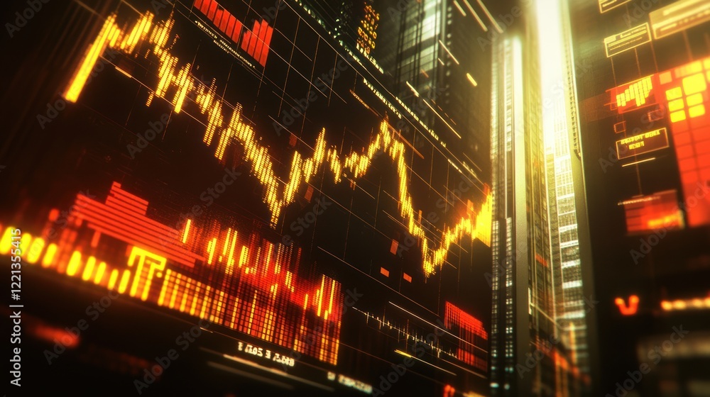 Dynamic Stock Market Data Orange Gold Graph Cityscape Background Dynamic Stock Market Data Orange Gold Graph Cityscape Background