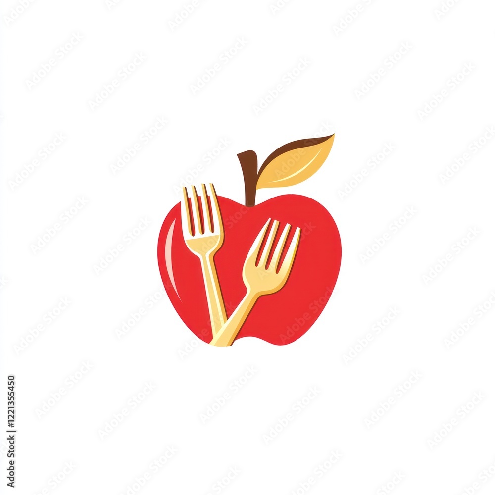 Fototapeta premium Healthy Eating, Apple Logo, Fork, Nutrition, Food, Health, Diet