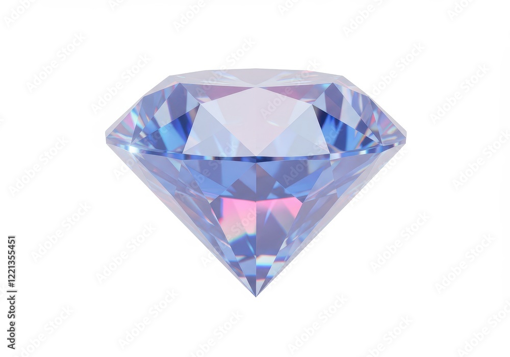 A 3D holographic diamond with a prismatic surface that reflects vibrant colors including blue, pink and purple isolated on white background A 3D holographic diamond with a prismatic surface that reflects vibrant colors including blue, pink and purple isolated on white background