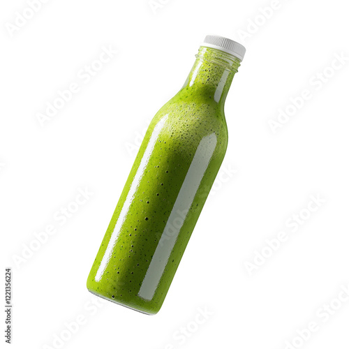 Green smoothie bottle isolated on transparent background with no distractions