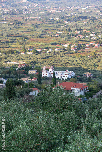 Elevated views of Eleftherotria Monastery, located on Greek island of Zakynthos photo