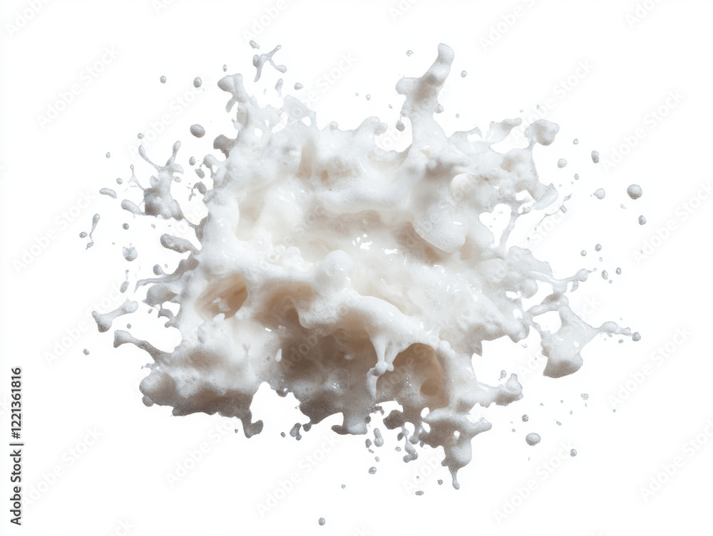 Creamy splash of milk with dynamic droplets creating lively scene