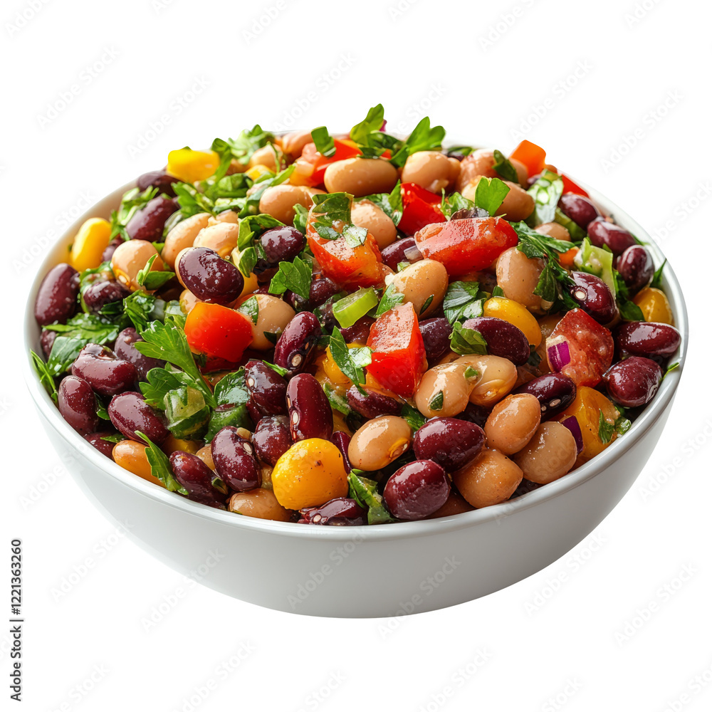 Colorful mixed bean salad in a bowl with fresh herbs on a transparent background Colorful mixed bean salad in a bowl with fresh herbs on a transparent background