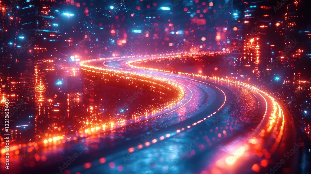 Futuristic Cityscape Road Glowing With Neon Lights Futuristic Cityscape Road Glowing With Neon Lights