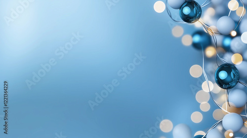 Blue background with a bunch of blue and white balls. Minimalistic background.