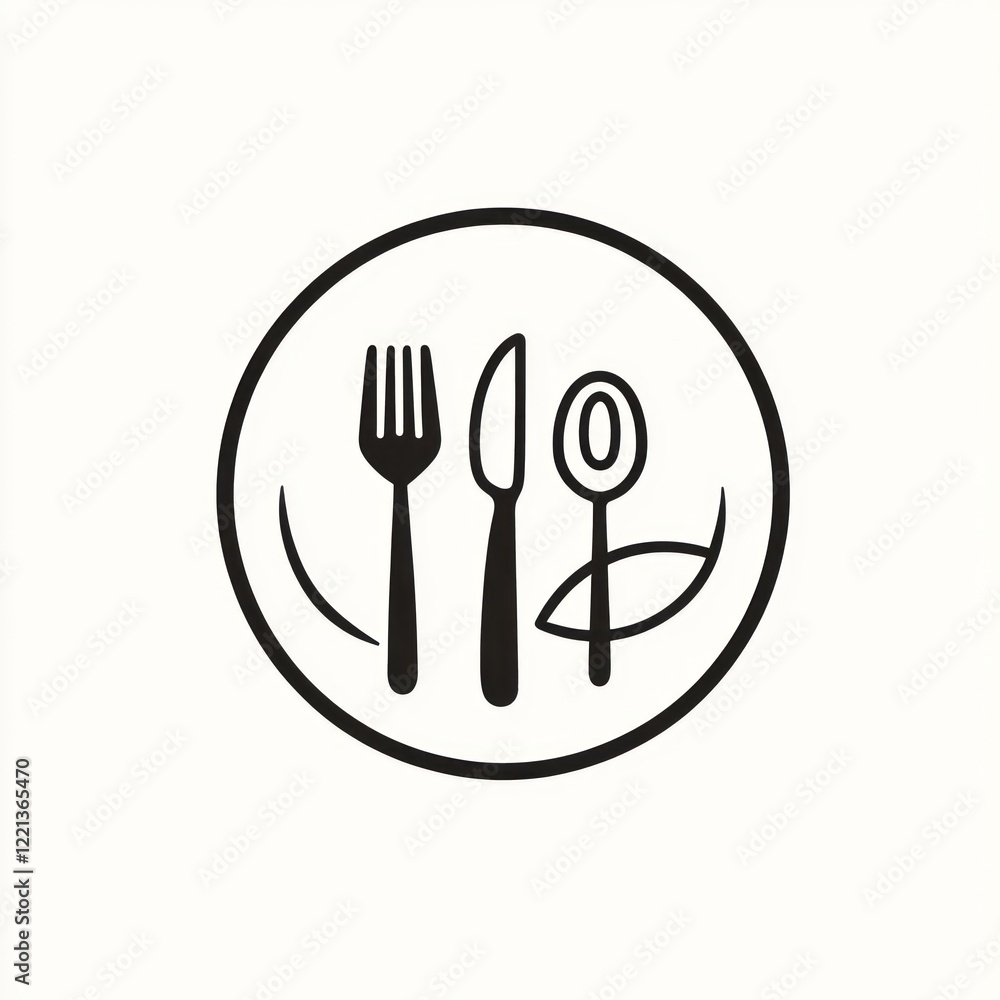 Simple black and white plate with cutlery, representing dining. Possible stock photo use Simple black and white plate with cutlery, representing dining. Possible stock photo use