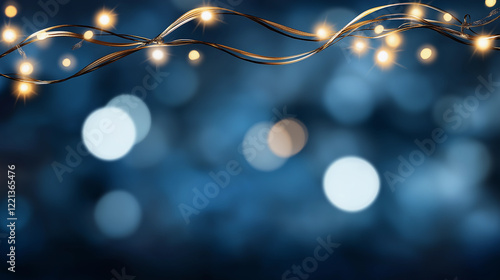 Blue background with a string of lights. Minimalistic background.