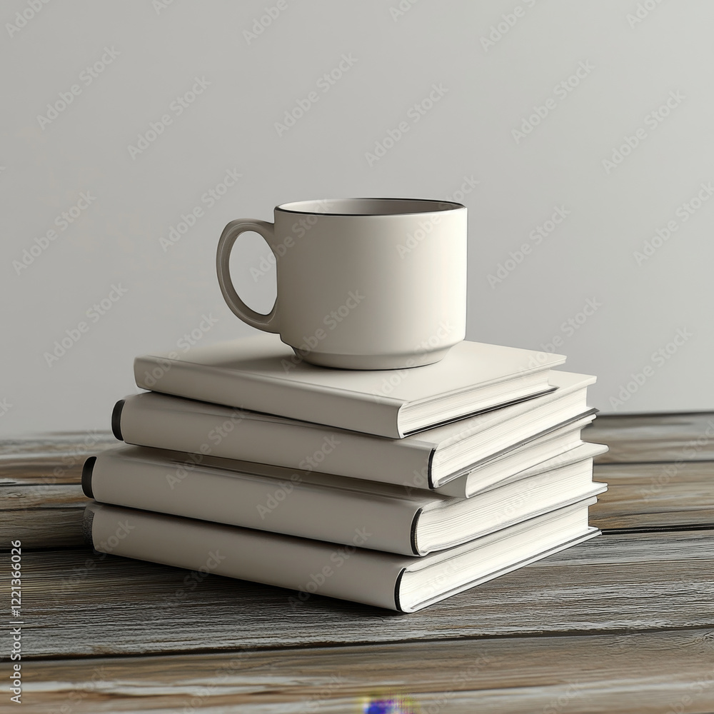 stack of books with coffee cup on top, creating cozy atmosphere stack of books with coffee cup on top, creating cozy atmosphere