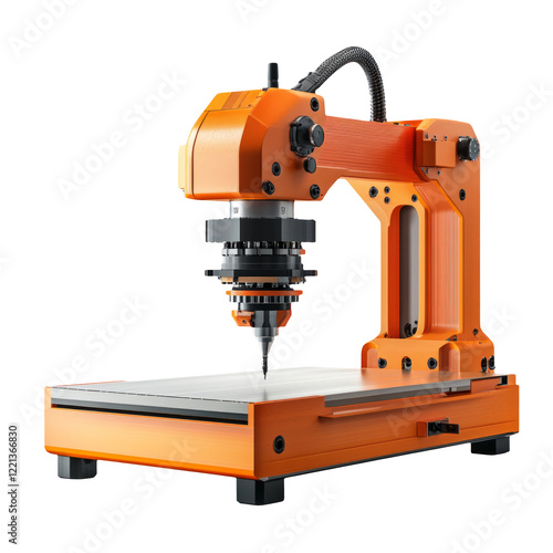 High-Precision Orange CNC Machine Isolated on Transparent Background