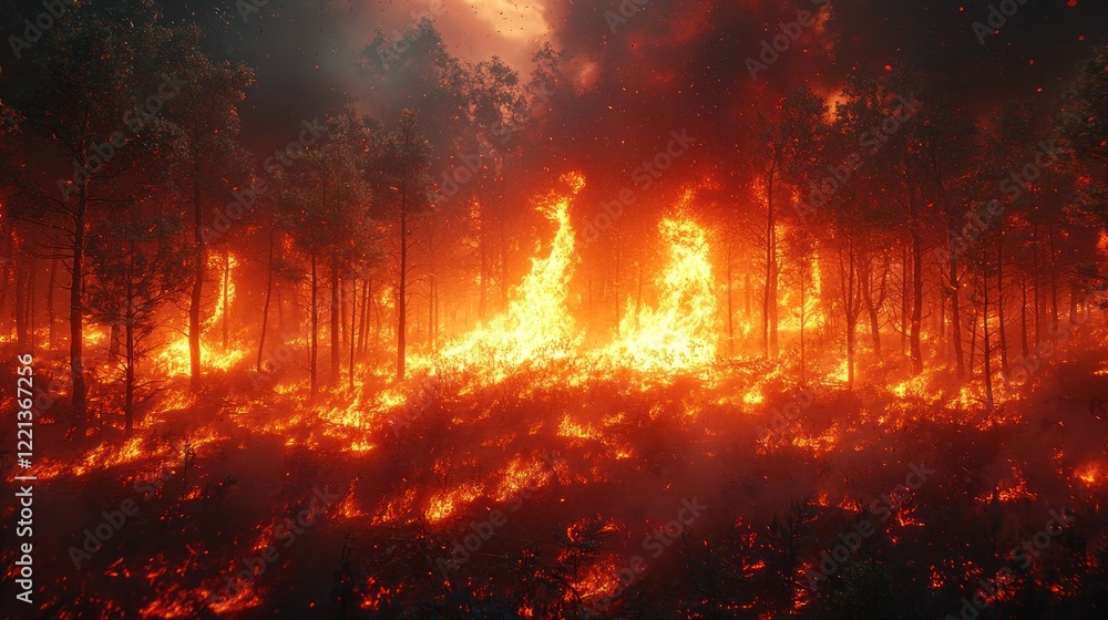 Fiery Inferno Consumes Forest Trees And Undergrowth Fiery Inferno Consumes Forest Trees And Undergrowth