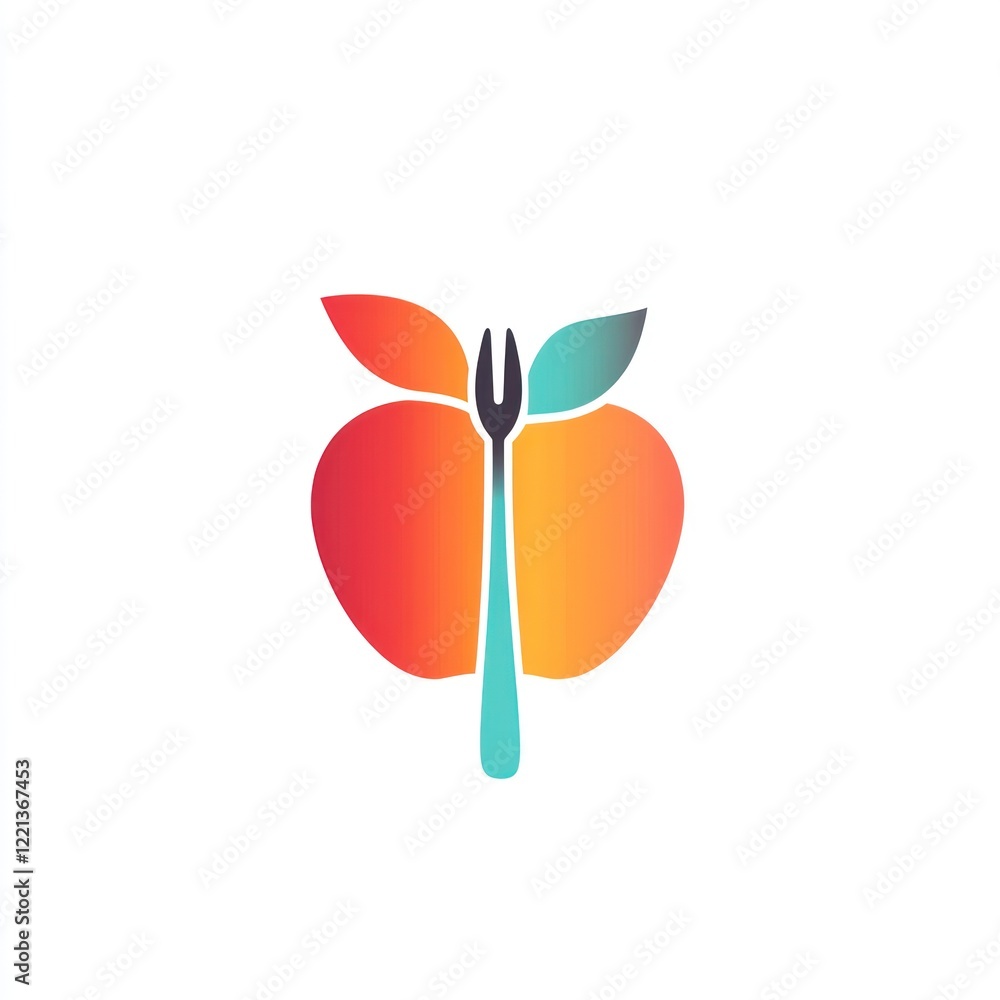 Healthy eating apple with fork, wellness concept Healthy eating apple with fork, wellness concept