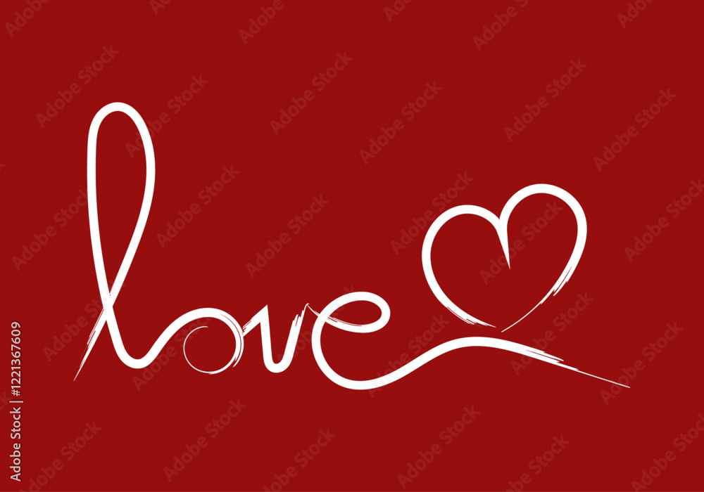Palabra amor de trazo de pincel con corazón en fondo rojo Palabra amor de trazo de pincel con corazón en fondo rojo