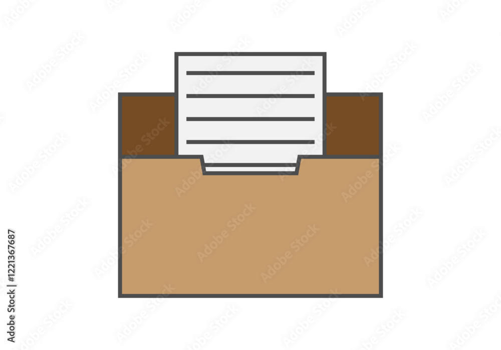 Caja marrón con documento escrito en fondo blanco Caja marrón con documento escrito en fondo blanco
