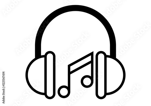 Icono negro de auriculares con nota musical