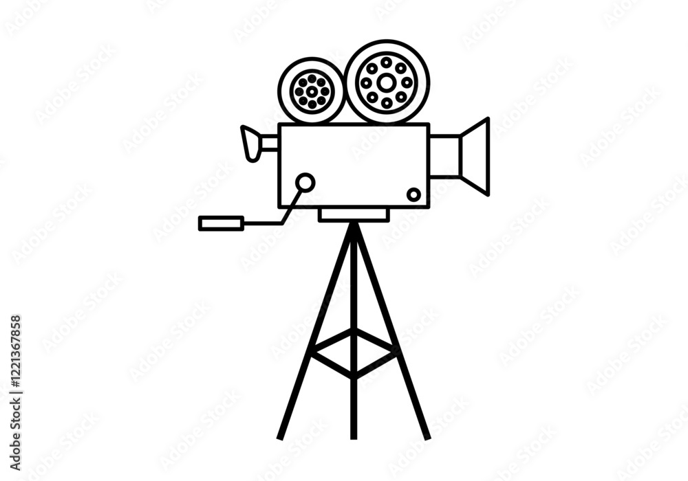 Obraz premium Icono negro de cámara de vídeo de televisión en fondo blanco