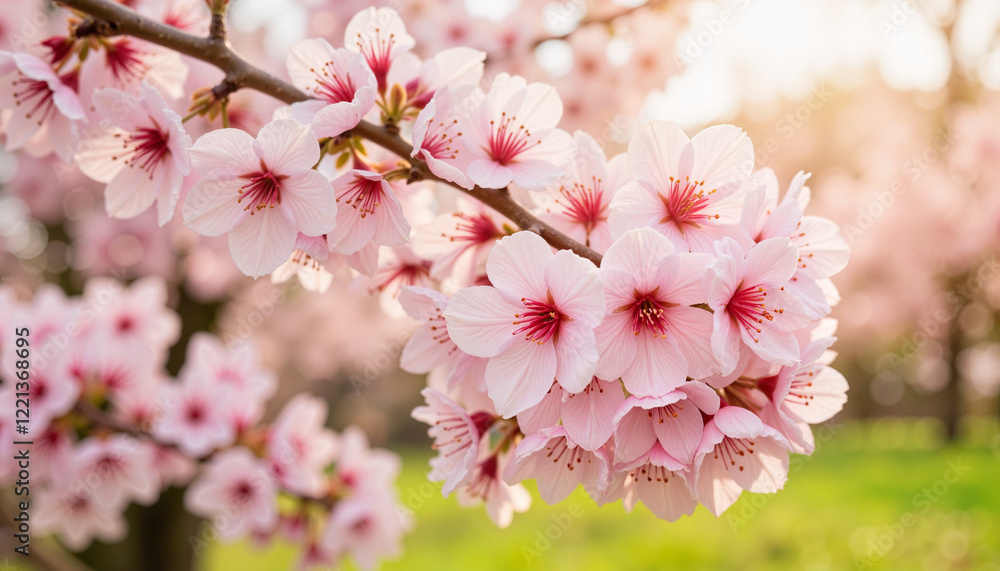 Delicate cherry blossoms blooming in tranquil garden, natural beauty Delicate cherry blossoms blooming in tranquil garden, natural beauty