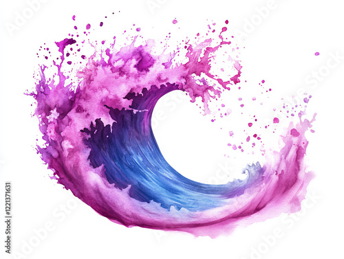 vibrant watercolor wave with shades of pink and blue, showcasing dynamic splashes and fluid motion photo