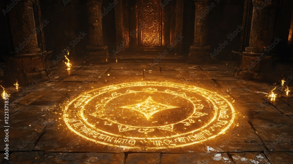 90. A glowing mystical rune circle etched on the floor in an ethereal temple 90. A glowing mystical rune circle etched on the floor in an ethereal temple
