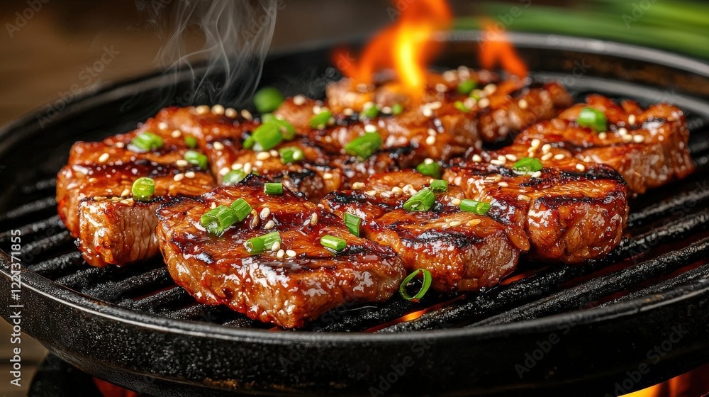 Juicy steak grilling on flames. Juicy steak grilling on flames.