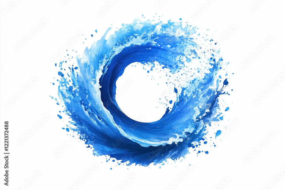 Fototapeta premium Dynamic blue wave splash in circular motion on white background