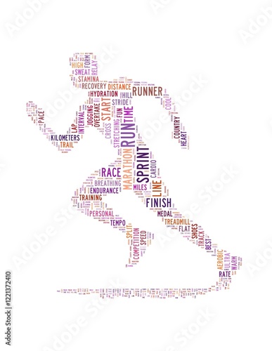 tag cloud illustration with a silhouette of a runner