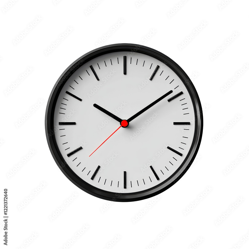 Simple black wall clock with red second hand on transparent background Simple black wall clock with red second hand on transparent background