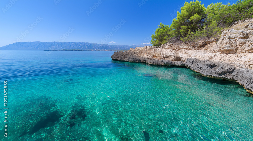 Fototapeta premium Body of water with a rocky shoreline. Minimalistic background.