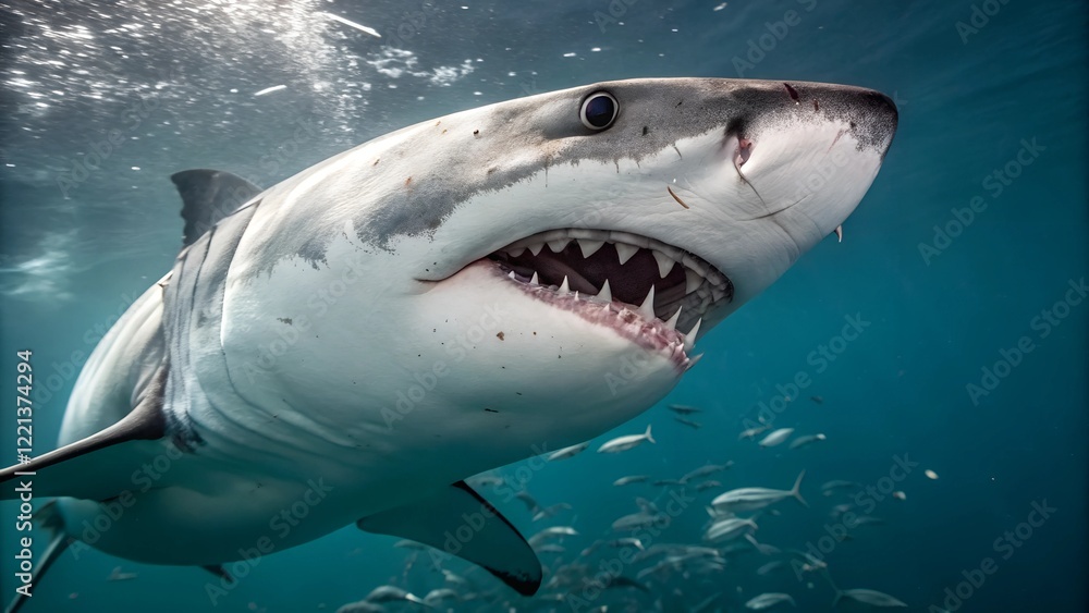 Naklejka premium dangerous white shark close up