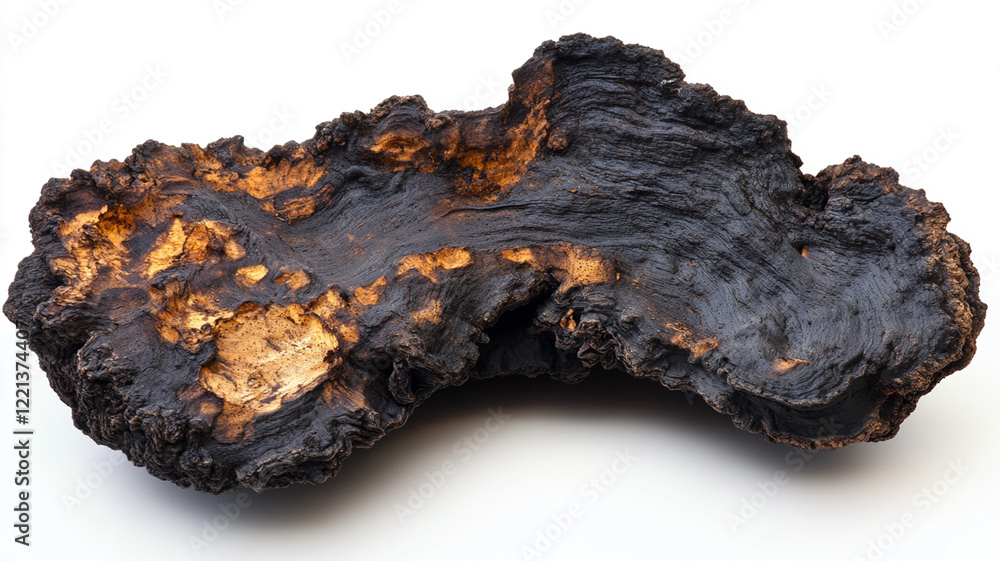 Fototapeta premium Dried Chaga Mushroom Isolated on White Background