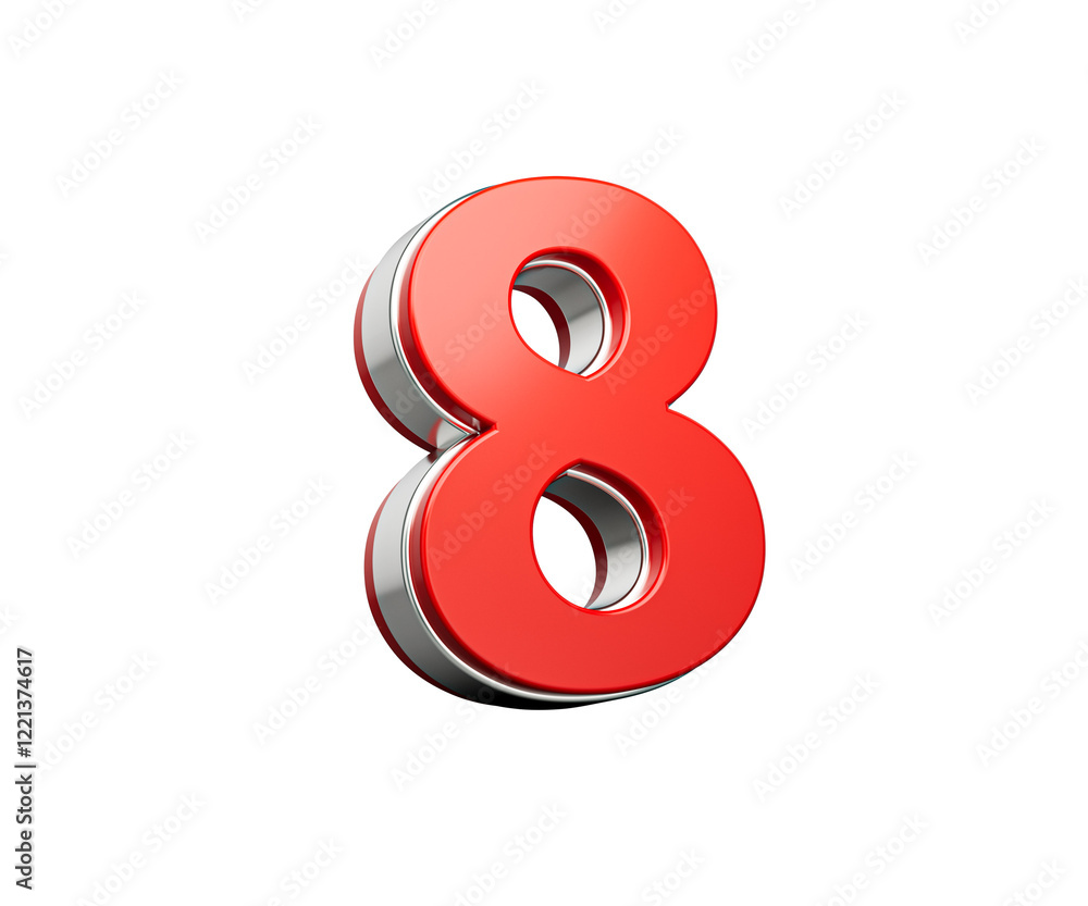 Bold Vibrant Red Number Eight Number 8 With Sleek Metallic Gleam 3D Illustration Bold Vibrant Red Number Eight Number 8 With Sleek Metallic Gleam 3D Illustration
