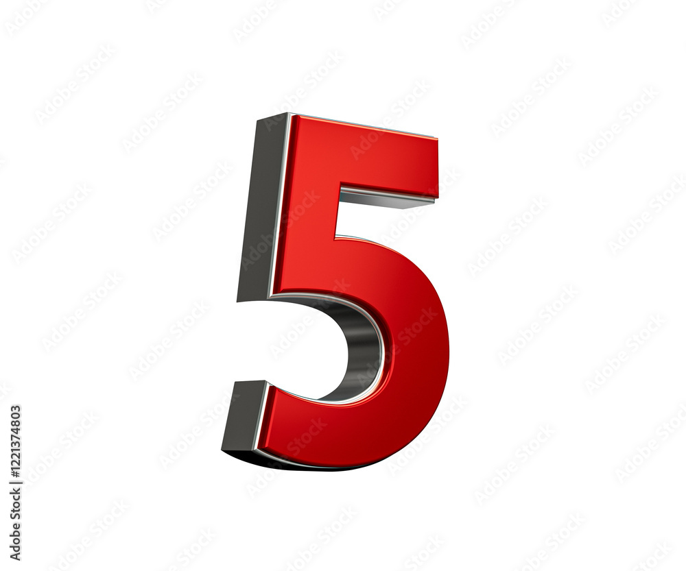 Bold Vibrant Red Number Five Number 5 With Sleek Metallic Gleam 3D Illustration Bold Vibrant Red Number Five Number 5 With Sleek Metallic Gleam 3D Illustration