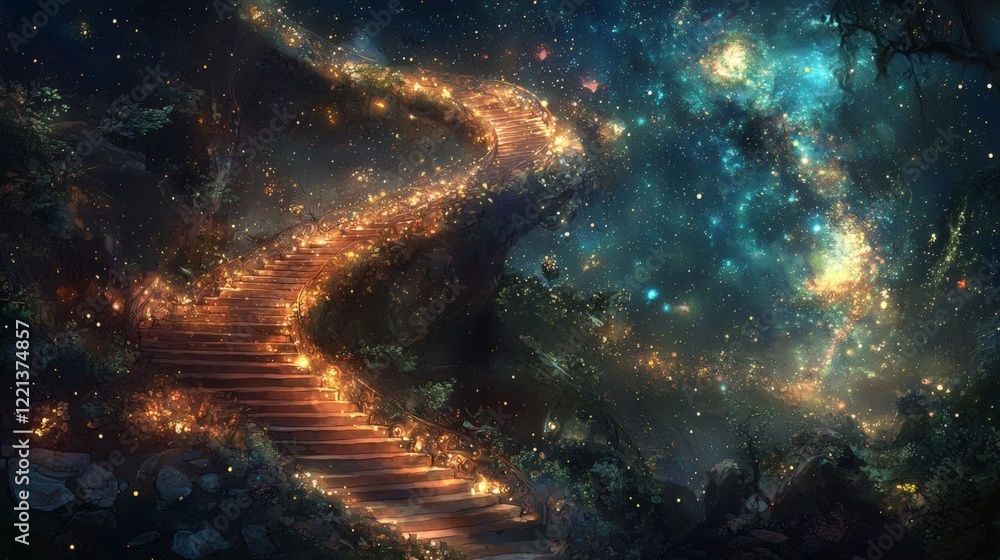 Obraz premium 140. A glowing spiral staircase ascending into an ethereal celestial realm