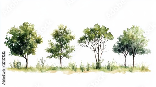 Wallpaper Mural Isolated Green Grass and Tree Plants for Landscape Elevation Torontodigital.ca