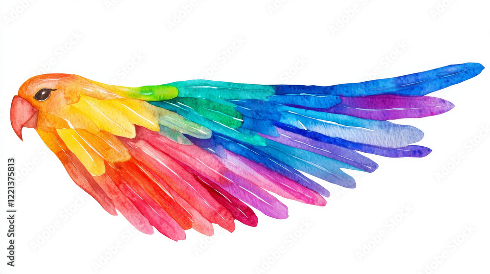 Obraz premium vibrant watercolor parrot wing showcasing spectrum of colors, symbolizing creativity and nature beauty