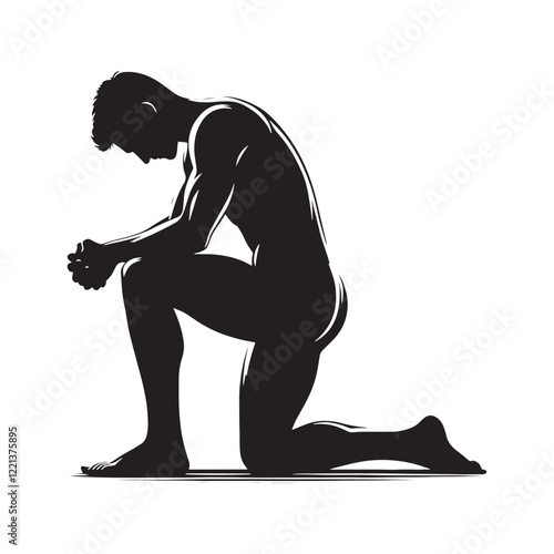 Kneeling person art for heartfelt and introspective designs - Kneeling person silhouette - Kneeling person vector - Kneeling person illustration - Kneel silhouette - Kneeling vector
