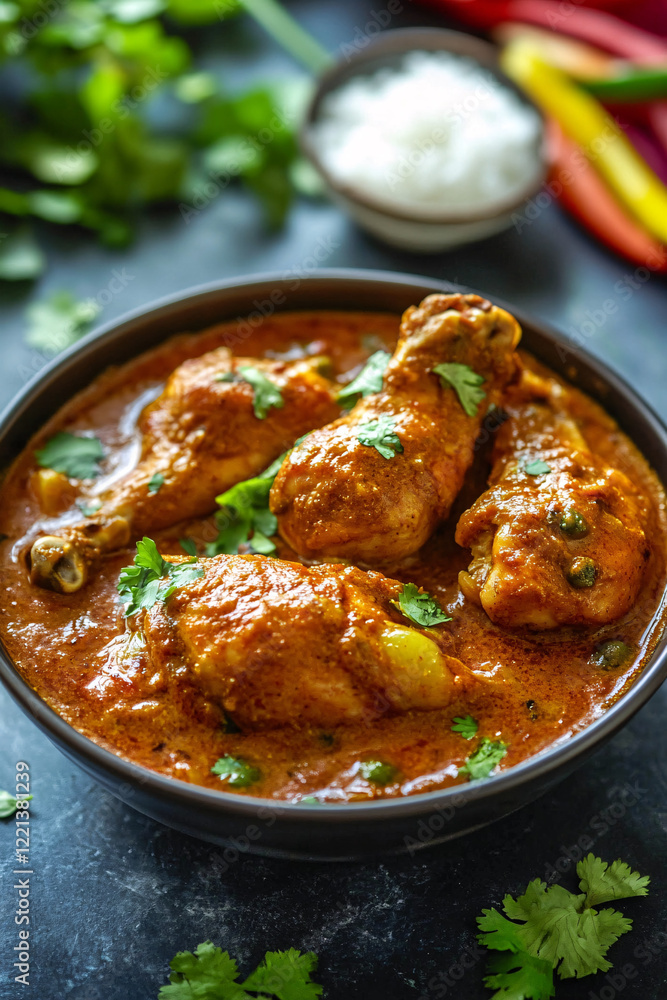 A professional photo of chicken curry, ideal for digital marketing campaigns and social media content. A professional photo of chicken curry, ideal for digital marketing campaigns and social media content.